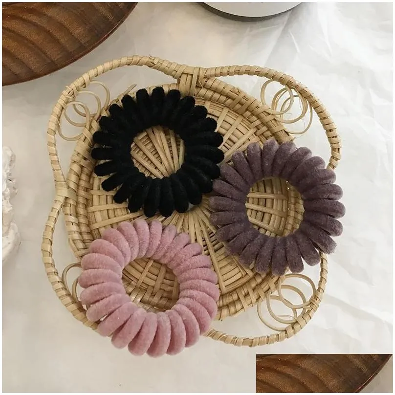 high quality flocking telephone wire cord hair tie girls elastic hair band ring rope candy color bracelet stretchy hairbands mixed