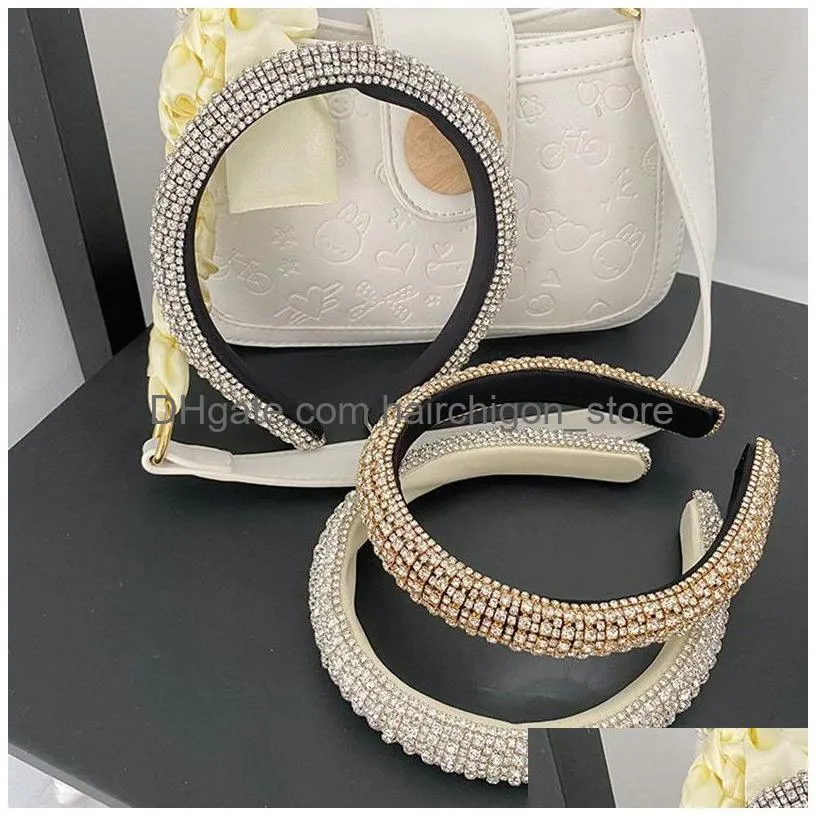 luxury baroque full rhinestone sponge headband fashion hair accessories women rhinestone shiny hairbands cute hair hoop headwear