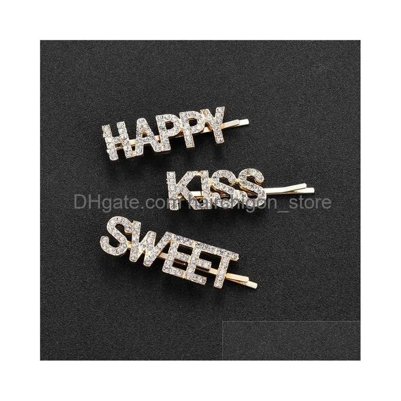 3pcs/set hairpins hair clips letter rhinestone bobby pins side clips barrettes headwear hairgrip tools fashion accessories jewelry 