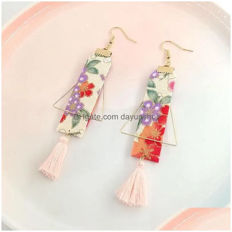 dangle & chandelier doreenbeads fashion ethnic earrings retro fabric flower pattern pendant hollow triangle trendy jewelry for women 1
