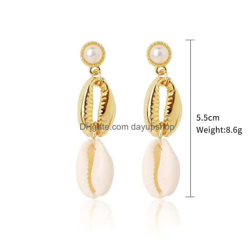 dangle & chandelier korean trend conch marine alloy natural shell pearl gold earrings fashion exquisite casual retro holiday morrocan stud