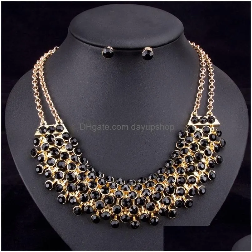 wedding jewelry sets fashion crystal bridal prom party accessories gold color necklace earring for bride 221109