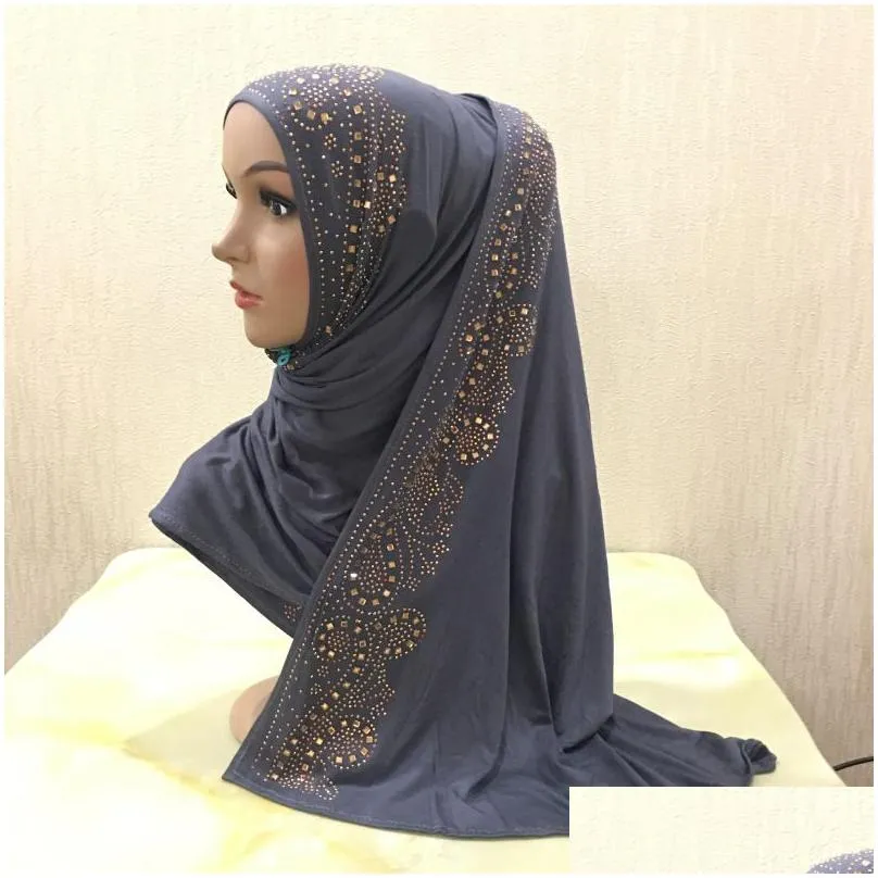 muslim women long scarf rhinestone hair accessories cotton hijab head cover wrap arab prayer hat shawls scarves stole headscarf turban