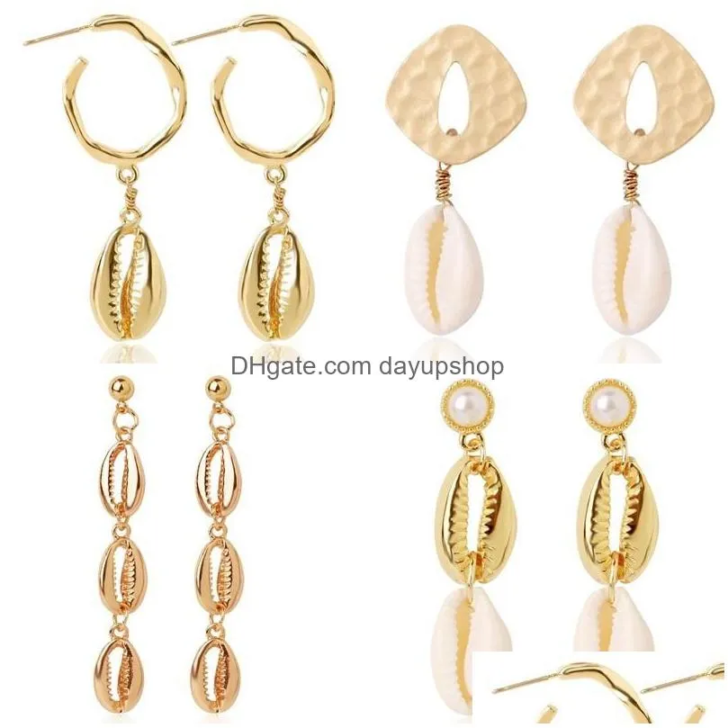 dangle & chandelier korean trend conch marine alloy natural shell pearl gold earrings fashion exquisite casual retro holiday morrocan stud