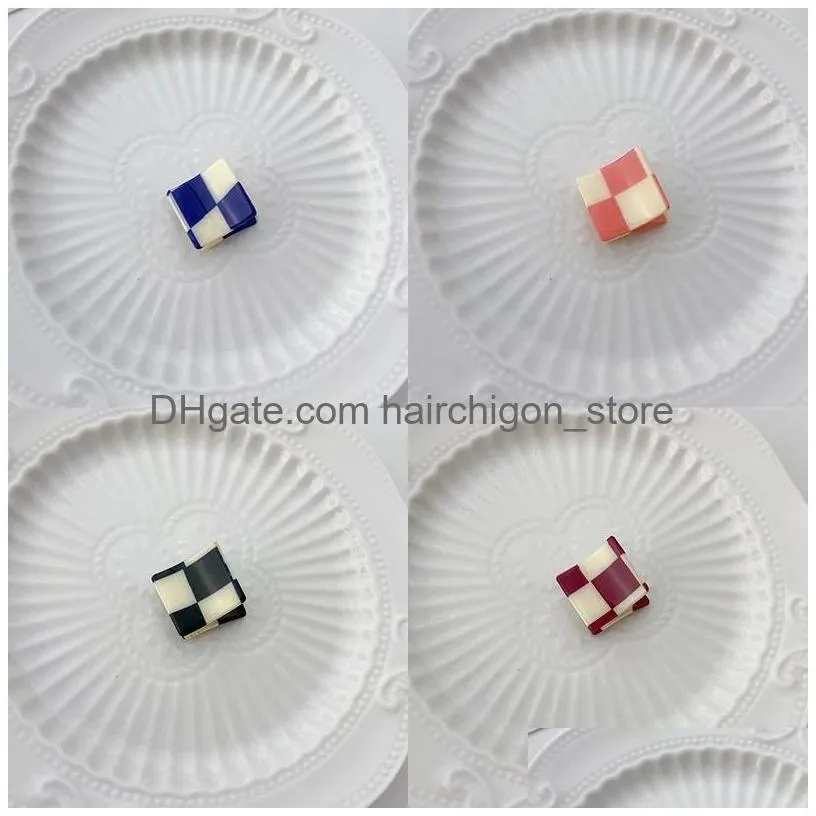 fashion accessories girl sweet plaid mini clamps acrylic small size hairclip candy color grid hair claw for women exquisit geometric square