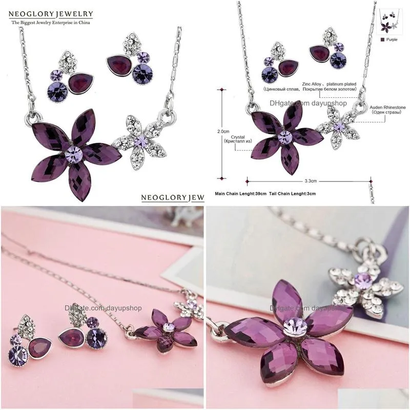 wedding jewelry sets purple crystal flower necklace earrings fashion indian charm brand birthday gifts wholesale 221109
