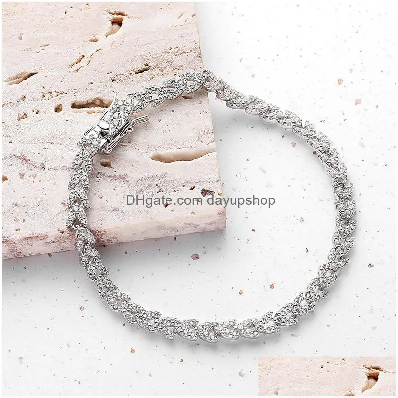 bangle oevas 100% 925 sterling silver sparkling high carbon diamond wheat ears bracelet for women engagement wedding party fine jewelry