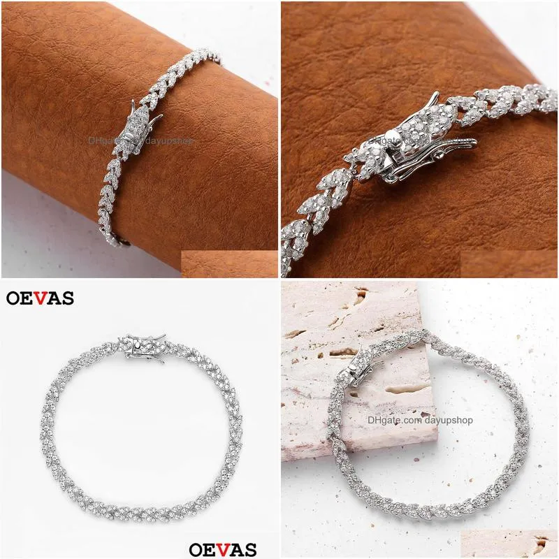 bangle oevas 100% 925 sterling silver sparkling high carbon diamond wheat ears bracelet for women engagement wedding party fine jewelry
