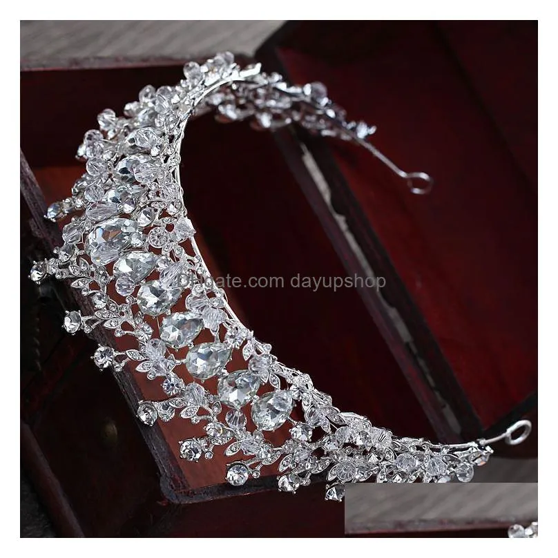 wedding hair jewelry baroque magnificent bridal crown tiaras vintage silver plated crystal beads diadem for women accessories 220831