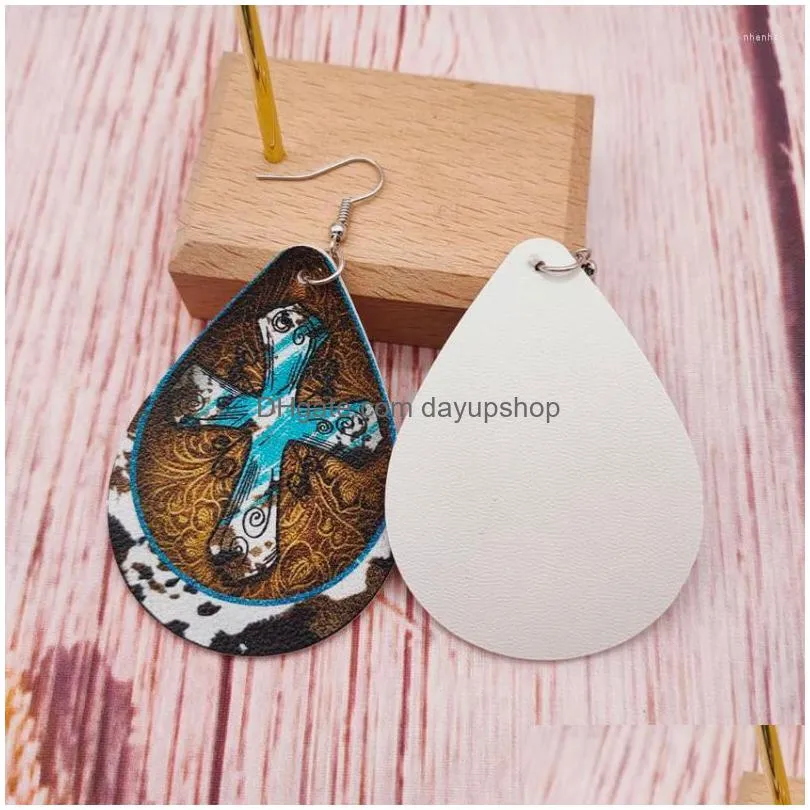 dangle earrings & chandelier western sunflower cowhide turquoise cross print pu leather teardrop for women vintage large jewelry