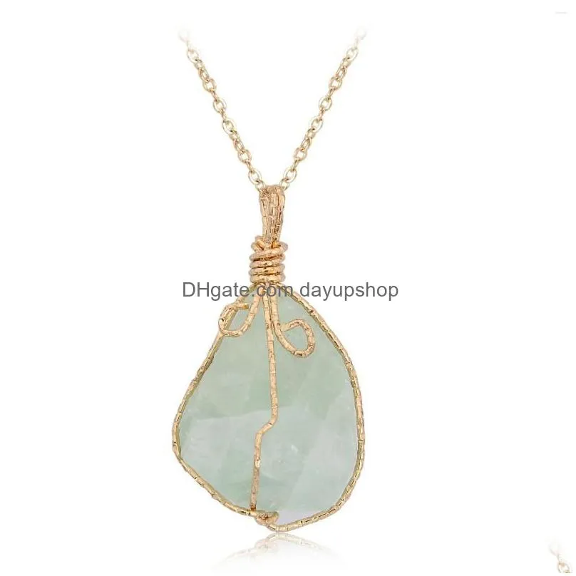 pendant necklaces europe and the united states natural stone amethyst raw twisted wire energy gem tied string