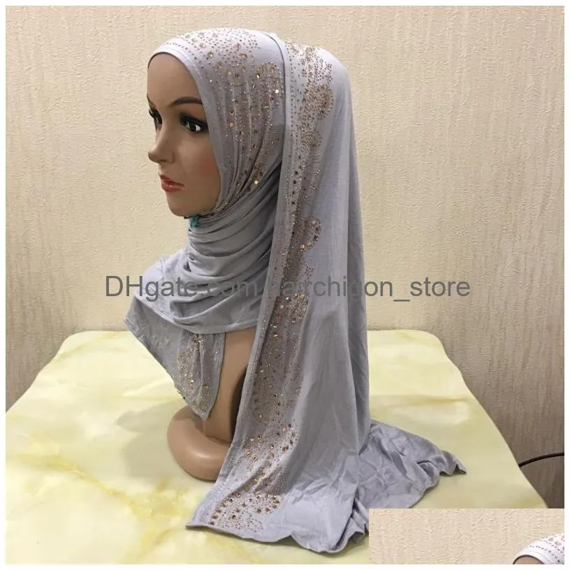 muslim women long scarf rhinestone hair accessories cotton hijab head cover wrap arab prayer hat shawls scarves stole headscarf turban