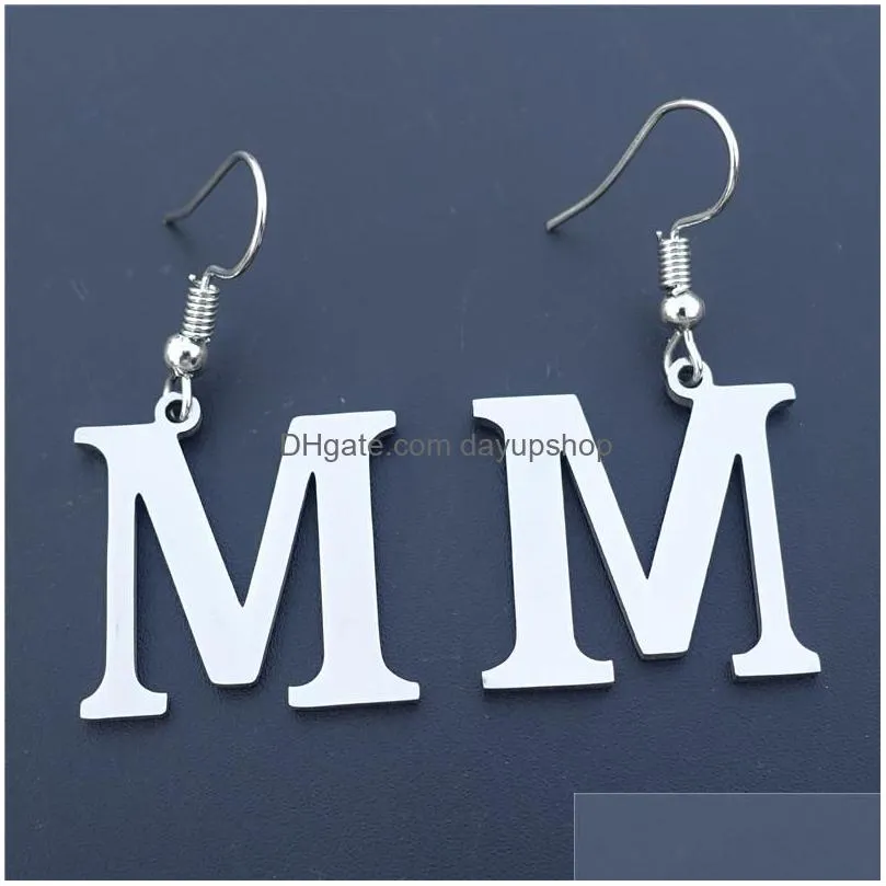 dangle & chandelier fashion grey silver tone k letter jewelry stainless steel alphabet 26 letters from a to z drop earrings for women