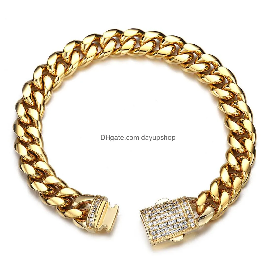 charm bracelets 68101214mm men chain bracelet stainless steel curb cuban link bangle for male women hiphop wrist jewelry gift 230216