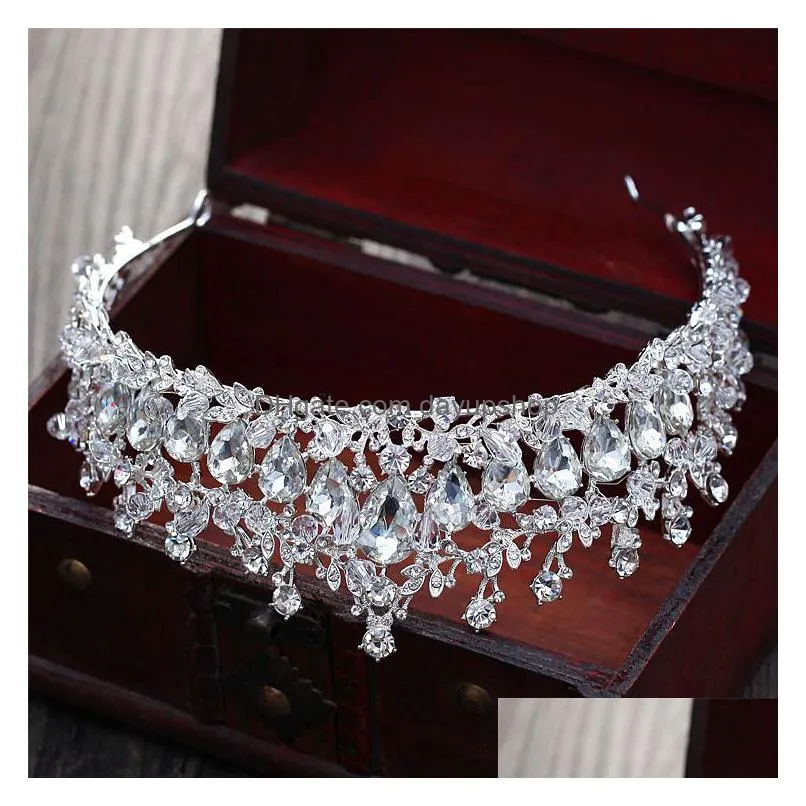 wedding hair jewelry baroque magnificent bridal crown tiaras vintage silver plated crystal beads diadem for women accessories 220831