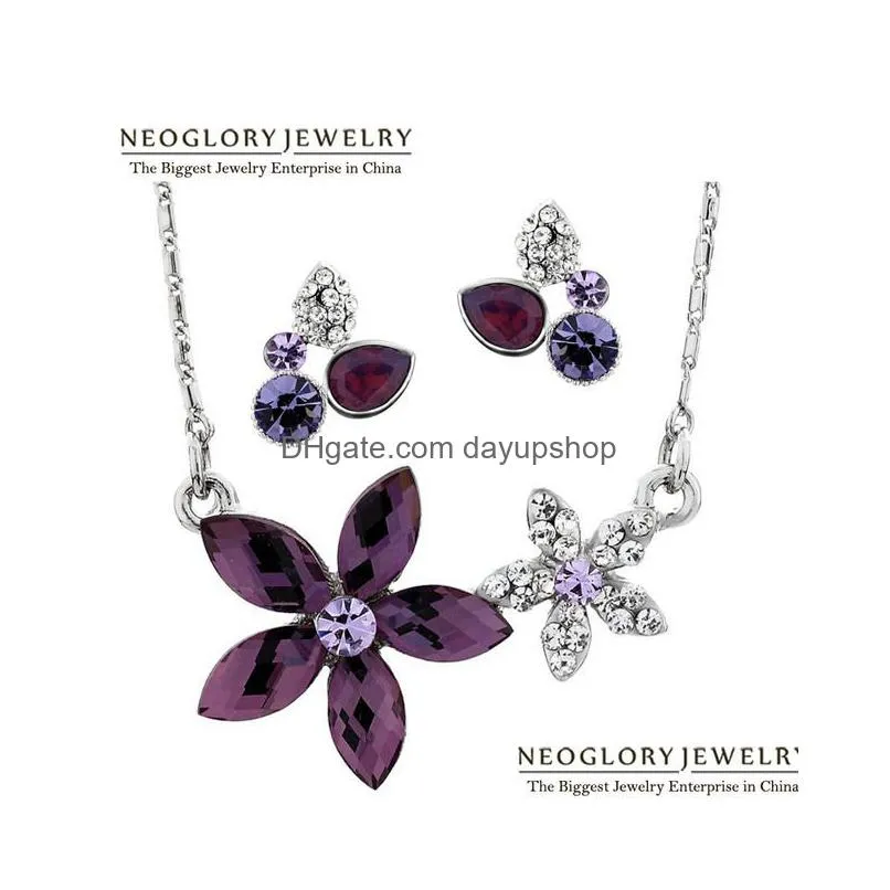 wedding jewelry sets purple crystal flower necklace earrings fashion indian charm brand birthday gifts wholesale 221109