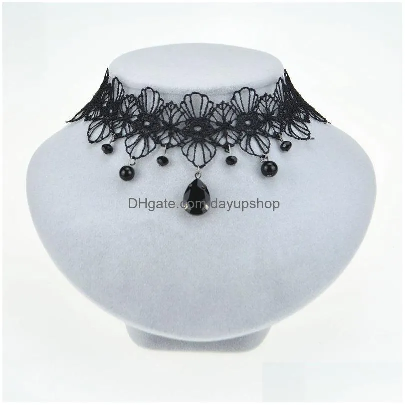 choker vintage stretch flower lace necklace 2023 punk retro gothic elastic water drop pendants collar necklaces for women