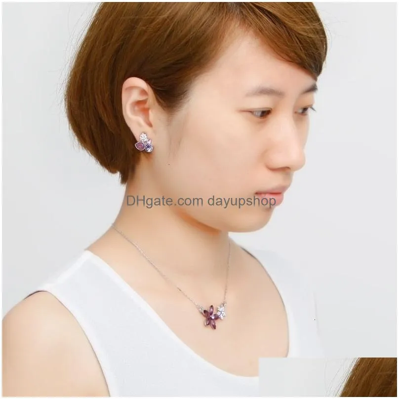 wedding jewelry sets purple crystal flower necklace earrings fashion indian charm brand birthday gifts wholesale 221109