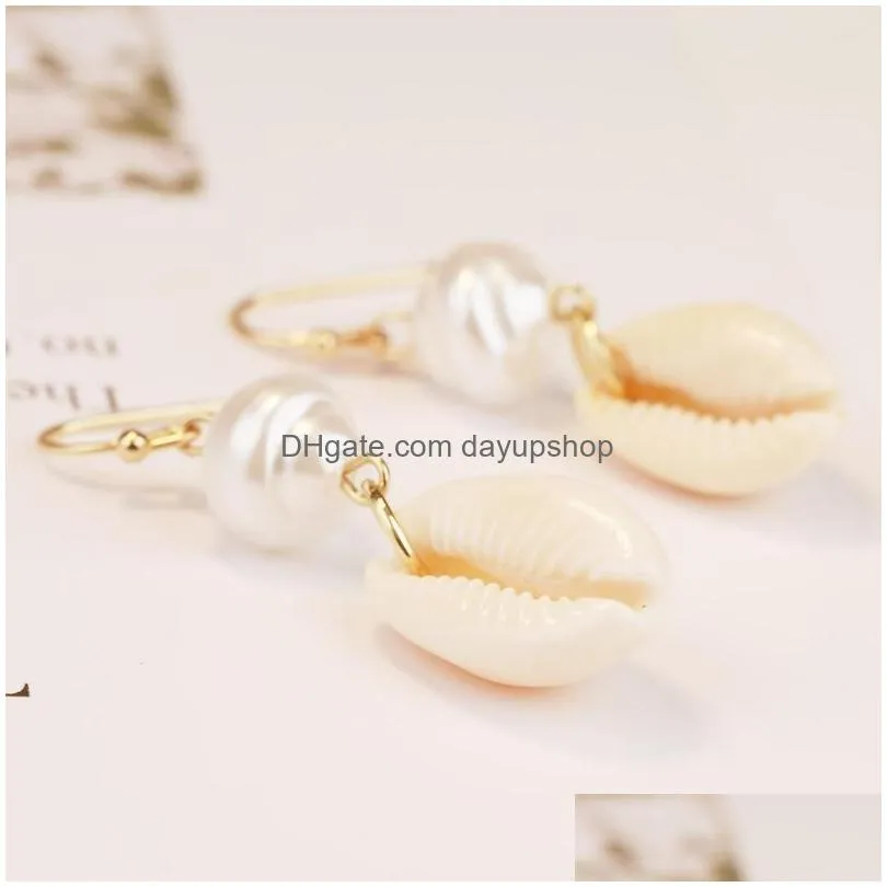 dangle & chandelier korean trend conch marine alloy natural shell pearl gold earrings fashion exquisite casual retro holiday morrocan stud