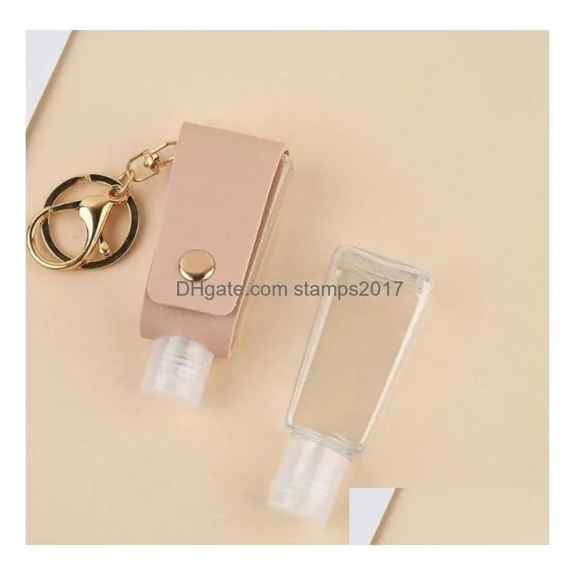 party supplies hand sanitizer bottle holder pu leather keychain bags with 30ml handsanitizer bottles cover case keyring sn4084