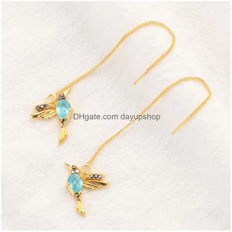 dangle & chandelier 1 pair women fashion simulation hummingbird drop earrings colorful rhinestones pendant tassel earring jewelry gift