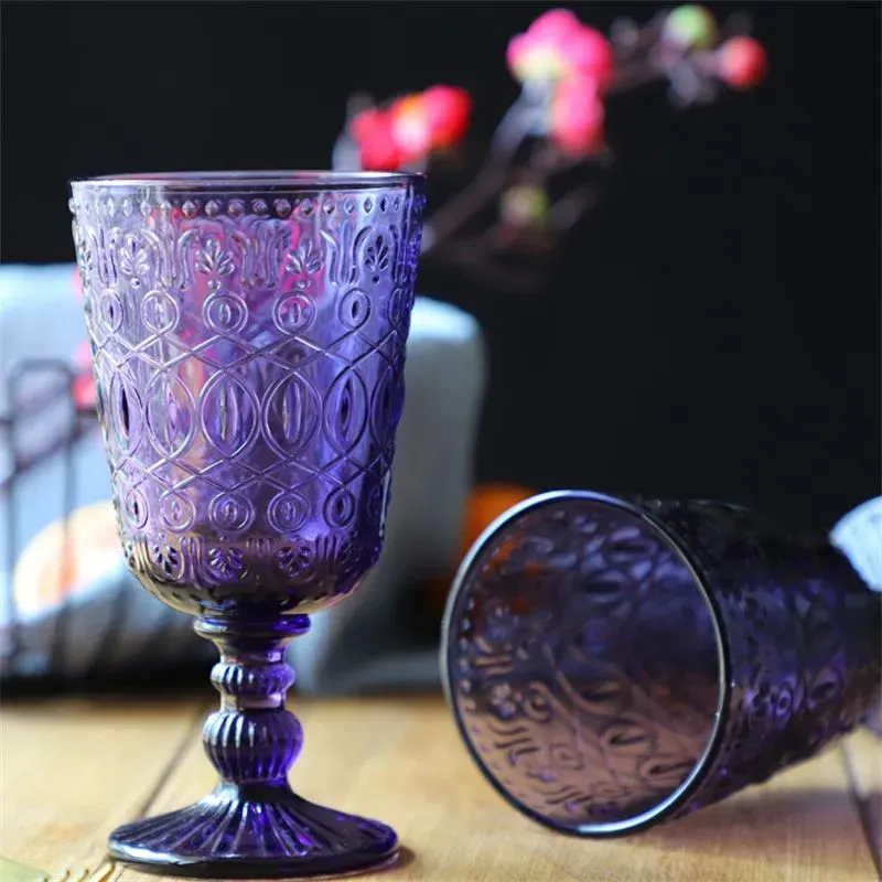 European Vintage Wine Glasses Embossed Stained Goblet Beer Glass Cup