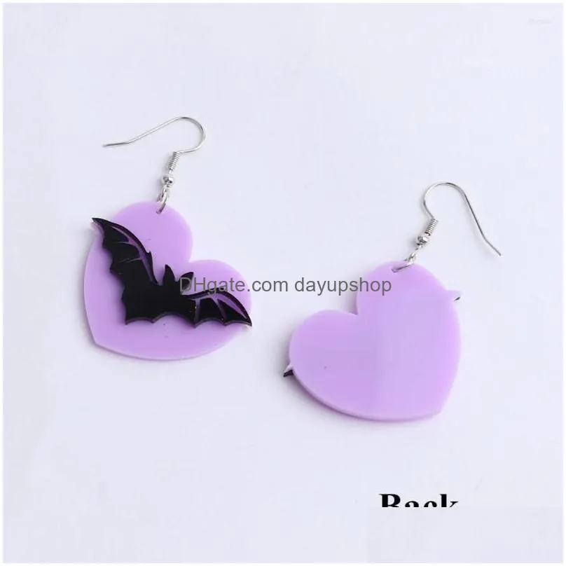 dangle earrings halloween black bat purple peach heart acrylic drop for women girl funny jewelry fashion gift