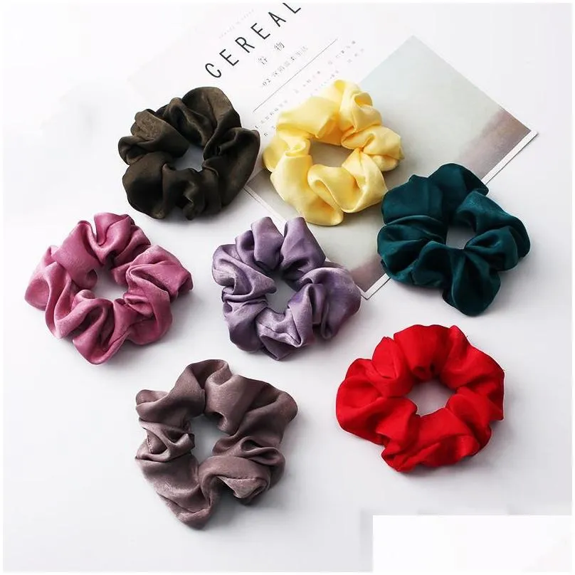  fashion satin women girls solid color elastic hair bands sweet simple colors sports dance scrunchie girls hair accessories