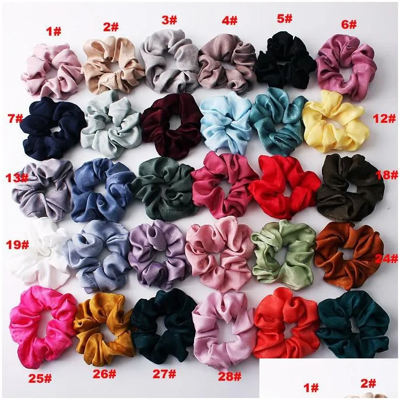  fashion satin women girls solid color elastic hair bands sweet simple colors sports dance scrunchie girls hair accessories