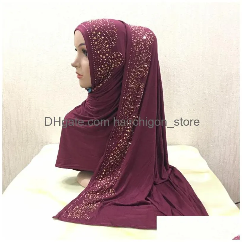 muslim women long scarf rhinestone hair accessories cotton hijab head cover wrap arab prayer hat shawls scarves stole headscarf turban