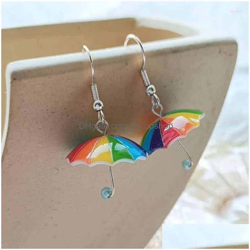 dangle earrings cute colored rainbow umbrella drop women korean alloy s925 needle ear hook sweet girls unique designer jewelry