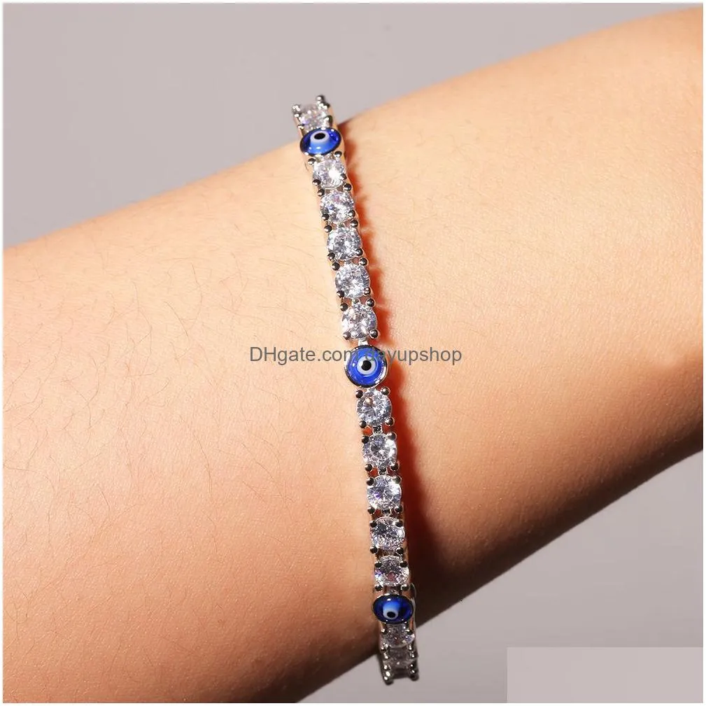 charm bracelets uwin tennis 4mm turkish blue eyes aaa cz iced out luxury bangles wholesale women jewelry 230216