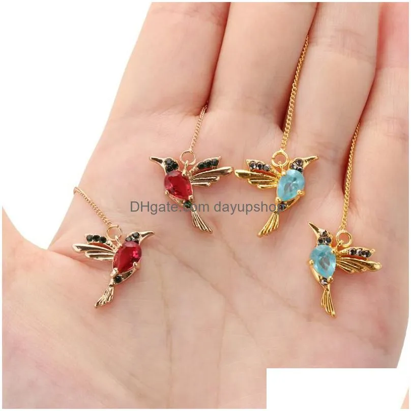 dangle & chandelier 1 pair women fashion simulation hummingbird drop earrings colorful rhinestones pendant tassel earring jewelry gift