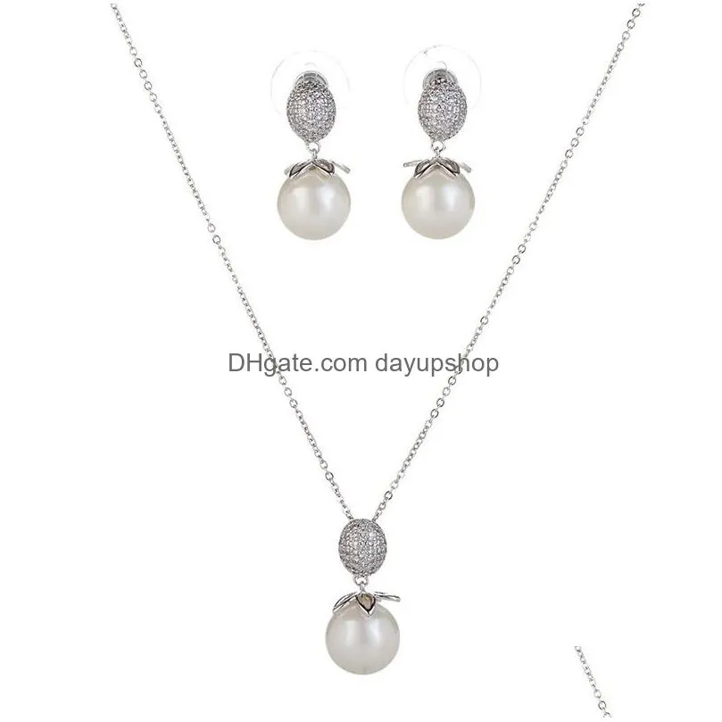 wedding jewelry sets hadiyanatrendy lady micro inlaid pendant earrings set simple pearl aaa cubic zirconia necklace party gift tz8094