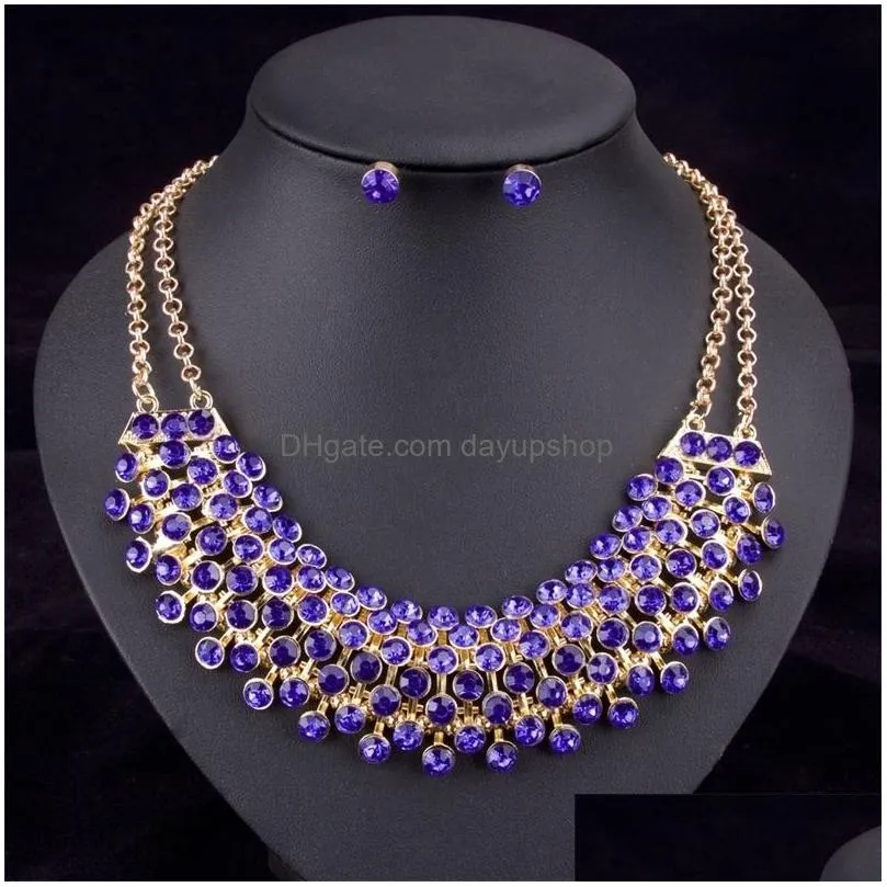 wedding jewelry sets fashion crystal bridal prom party accessories gold color necklace earring for bride 221109