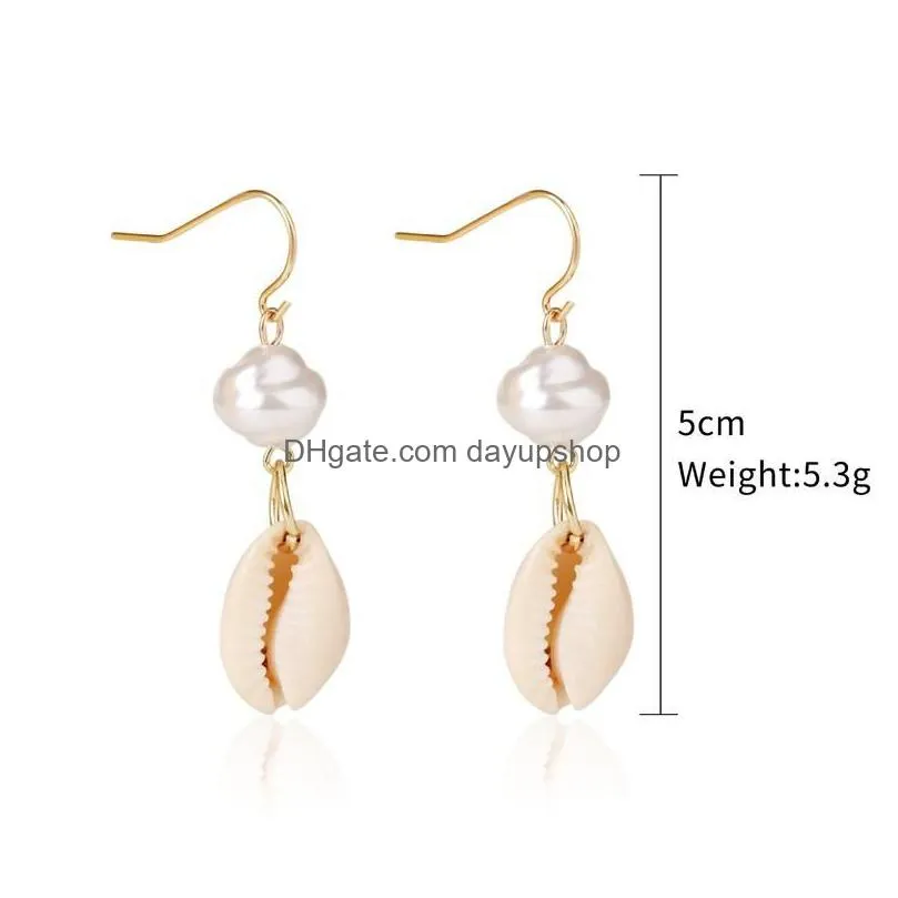 dangle & chandelier korean trend conch marine alloy natural shell pearl gold earrings fashion exquisite casual retro holiday morrocan stud