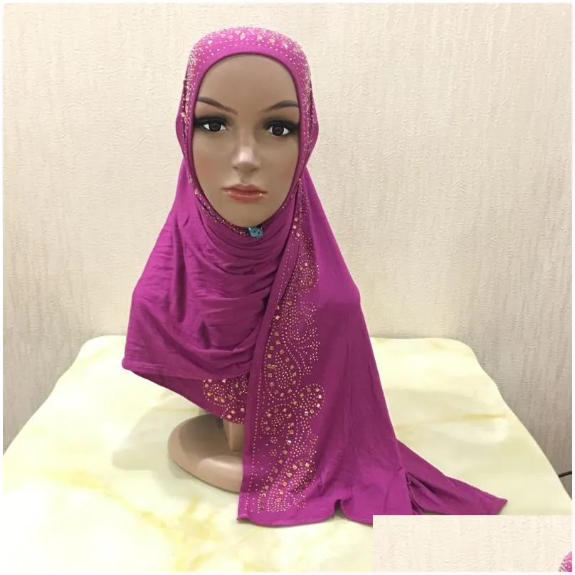 muslim women long scarf rhinestone hair accessories cotton hijab head cover wrap arab prayer hat shawls scarves stole headscarf turban