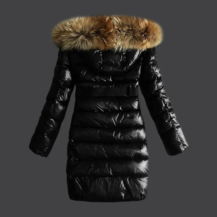 Autumn Winter Women`s White Duck Down Parkas Single Breasted Jackets Hooded Fur Thick Sashes Woman`s Slim Long Coats MKW23005