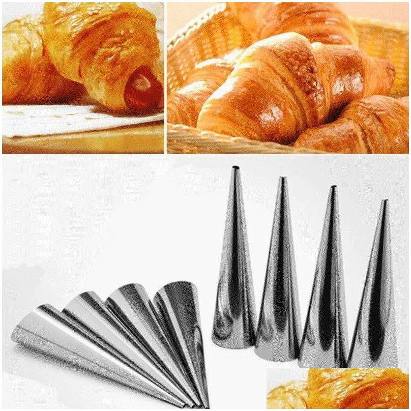 baking pastry tools 12pcs high quality conical tube cone roll moulds stainless steel spiral croissants molds cream horn cake bread