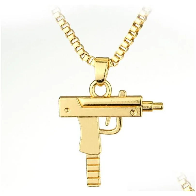 new uzi gold chain gothic hip hop machine gun necklace pendant men women fashion brand pistol shape long necklace jewelry gifts punk gift