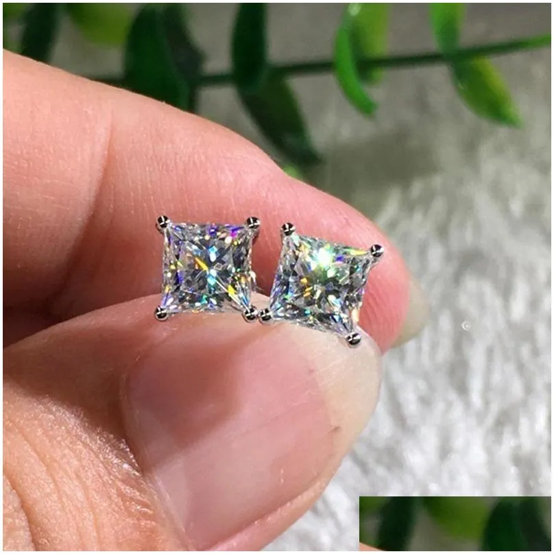 8mm shining 18k platinum plated square zircon stud earring ear bone nail women men no fading no allergies