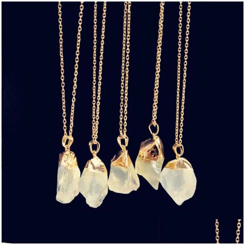 party gift women men jewelry crystal quartz healing point chakra bead natural gemstone necklace original pendant plated gold chains statement