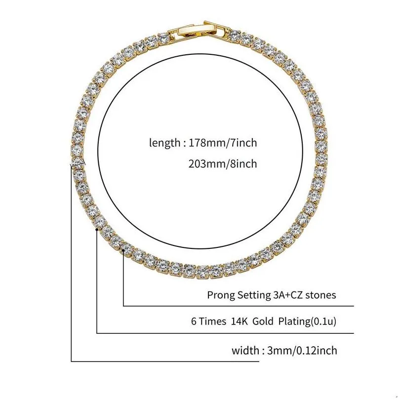 trendsetter hip hop iced out tennis chain aaa cubic zirconia men bracelet copper diamond designer jewelry women party 14k gold silver luxury love bracelets