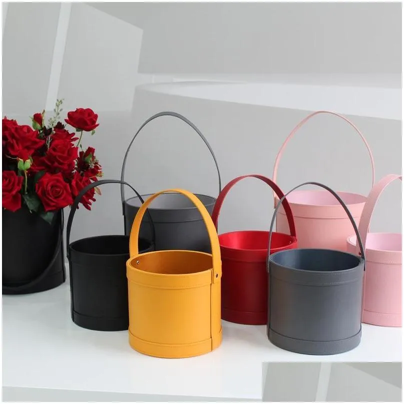 florist hat boxes leather handheld round box candy gift packaging for gifts christmas flowers living vase