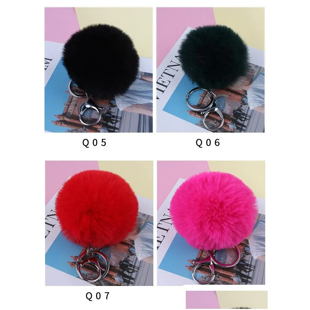 15 colors 8cm fluffy faux rabbit fur ball keychains women girls car school bag key ring cute pompom key chain jewelry accessories
