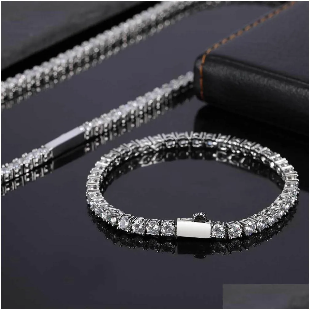 bling diamond stone tennis necklace bracelets for men 18k real gold plated graduated jewelry set jewelry