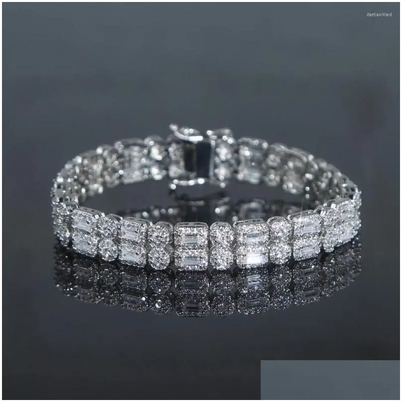 charm bracelets iced out bling men jewelry micro pave 5a cubic zirconia geometric shaped cz cluster tennis bracelet for male