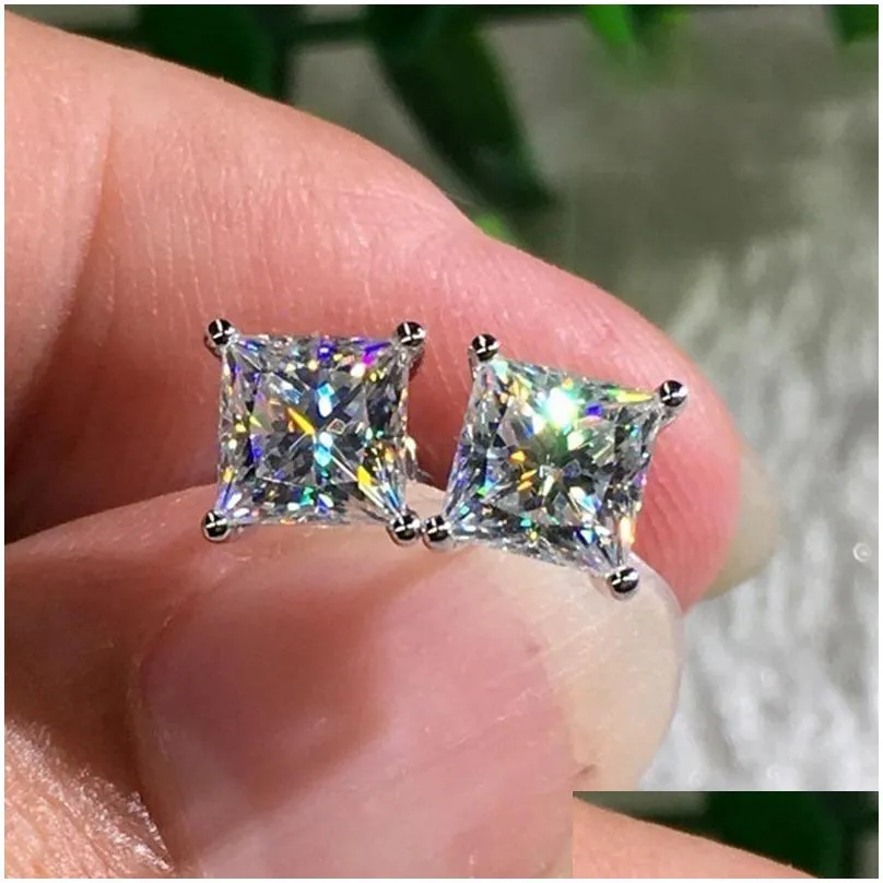 8mm shining 18k platinum plated square zircon stud earring ear bone nail women men no fading no allergies