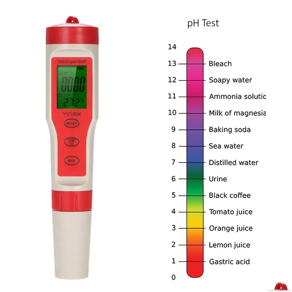 4 in 1 digital water quality tester pen type ph meter professional acidimeter ph / tds / ec temp water quality monitor