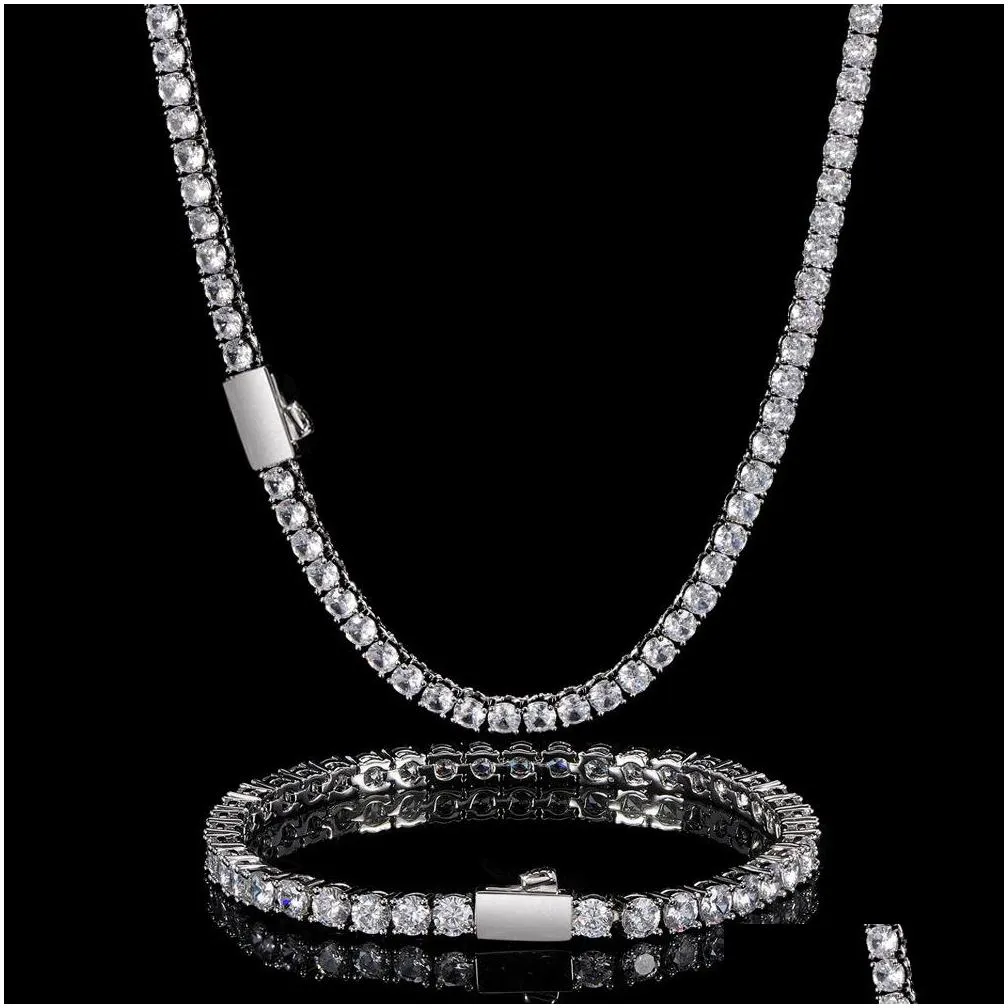 bling diamond stone tennis necklace bracelets for men 18k real gold plated graduated jewelry set jewelry